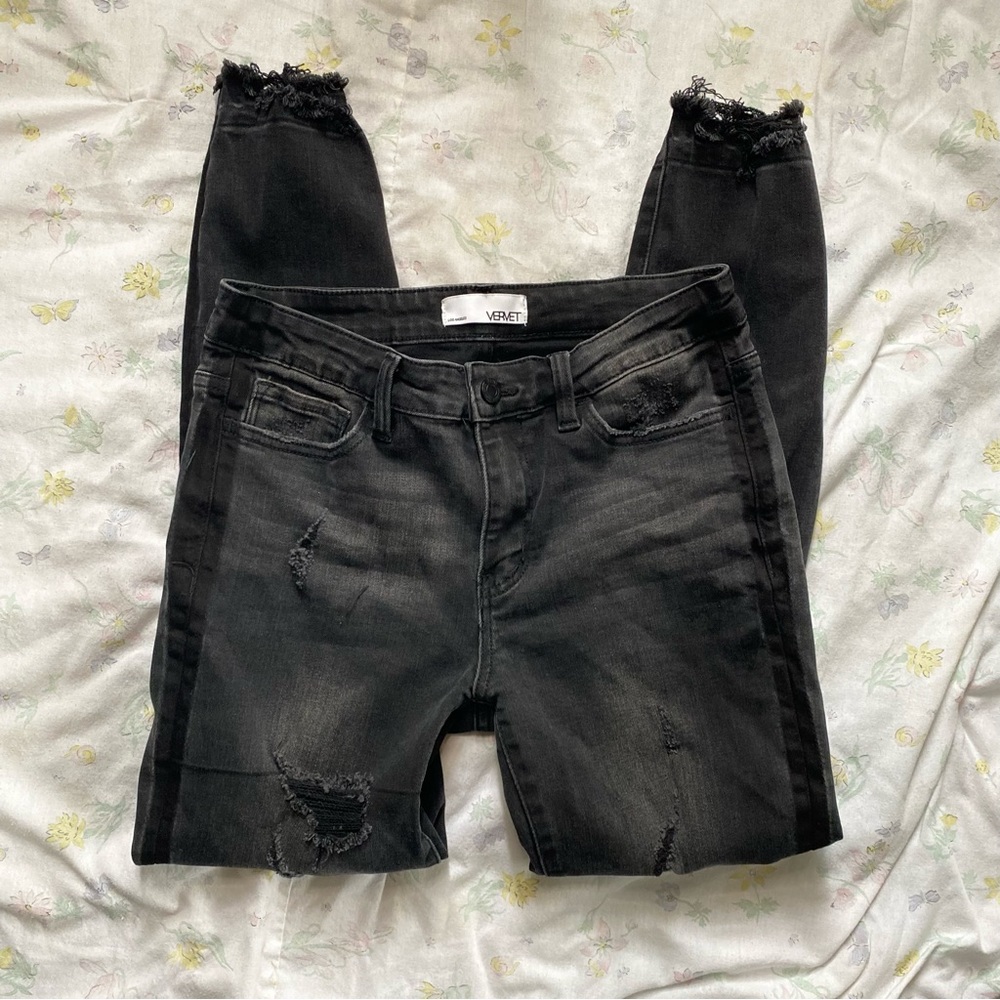 Vervet Los Angeles Black Distressed Raw Hem Skinny Jeans - Picture 4 of 17